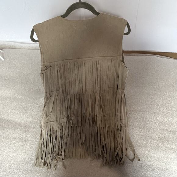 Light Tan SUEDE FRINGE Tassel HIPPIE Boho Western Vest, Size S -Open Vest - Picture 9 of 9